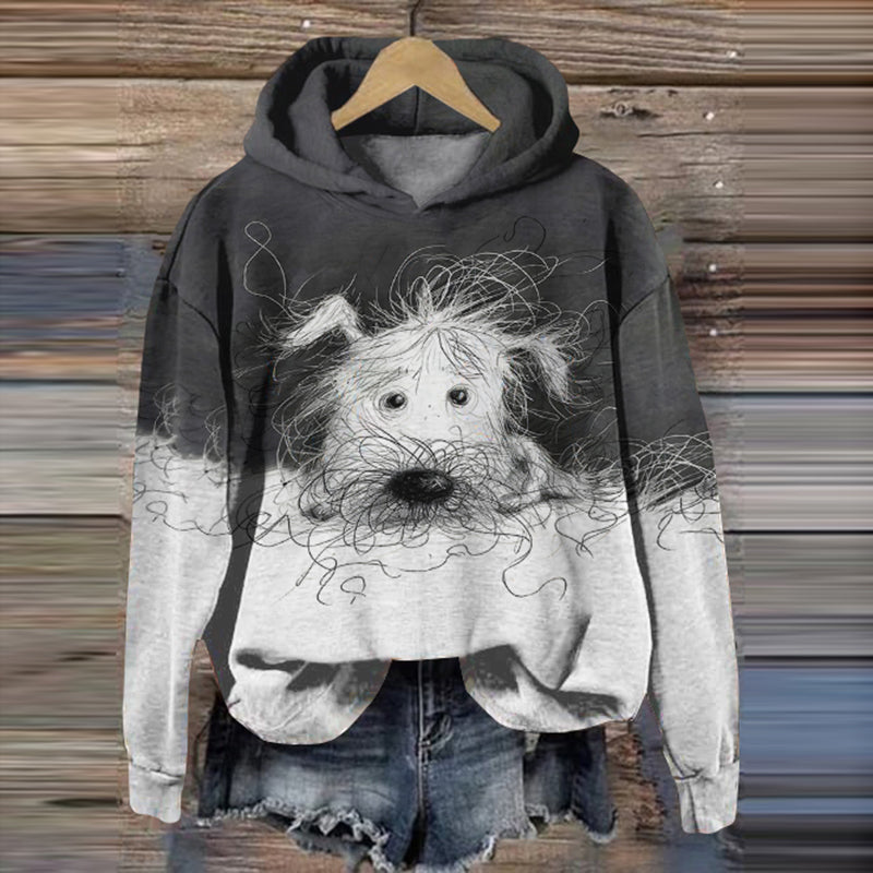 Comstylish Cute Dog Scrawled Puppy Art Printed Casual Sweatshirt