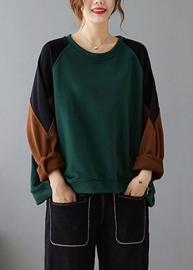 Unique Green O-neck Thick Sweatshirts Fall