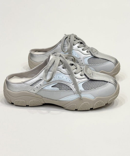 Silver Platform Faux Leather Splicing Slide Sandals Lace Up
