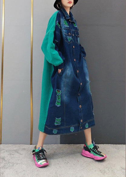 Green Quilting Clothes Lapel Hole Maxi Spring Dresses