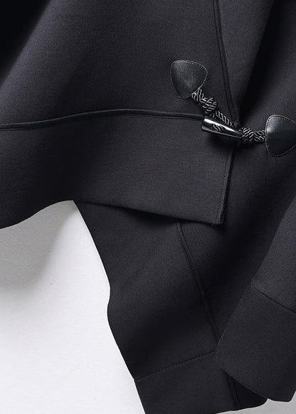 Organic Black Peter Pan Collar Button Cotton Coats Batwing Sleeve Fall