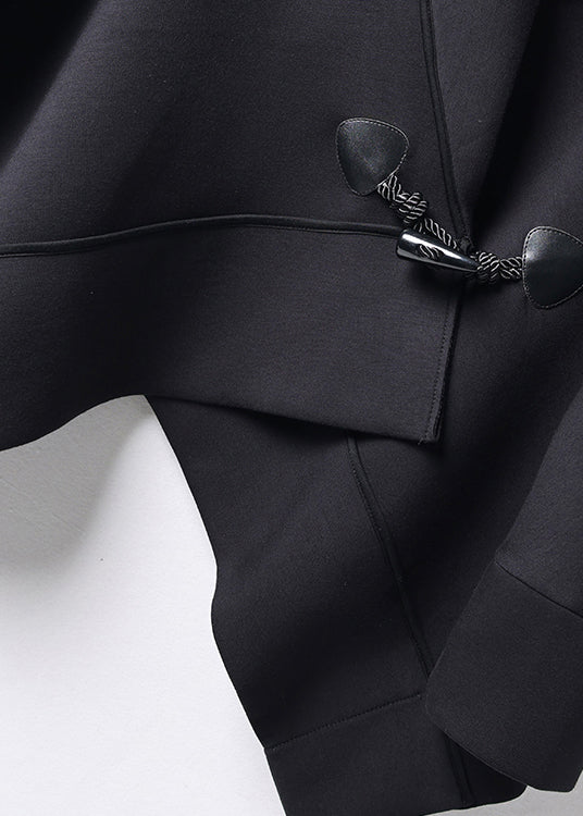 Organic Black Peter Pan Collar Button Cotton Coats Batwing Sleeve Fall
