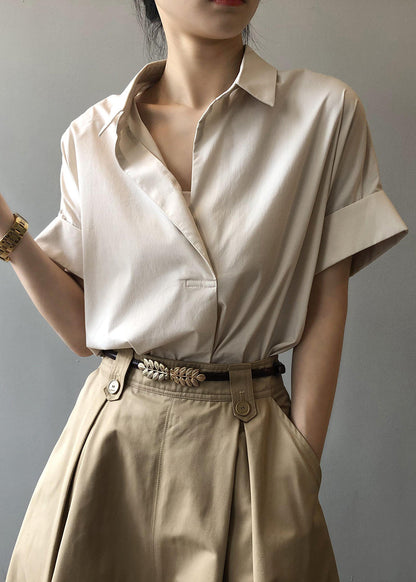 Apricot Peter Pan Collar Cotton Blouse Tops Summer