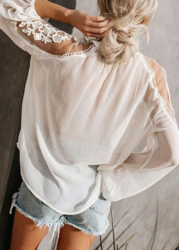 Black V Neck Chiffon Tops Lantern Sleeve