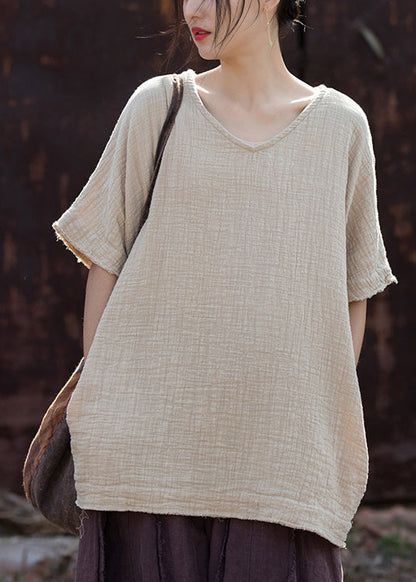 Organic Linen V Neck Cotton T Shirt Summer