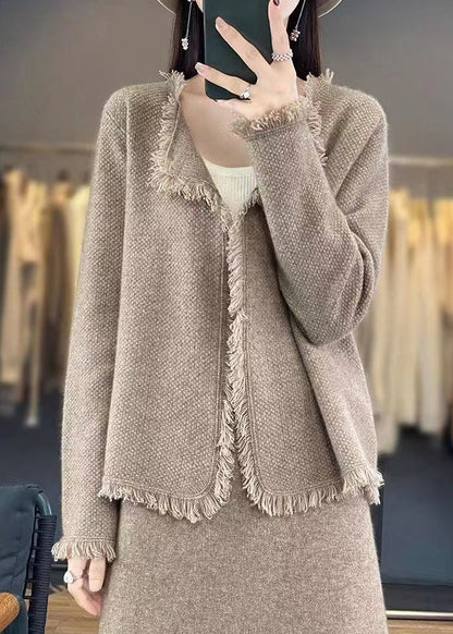 Beige Button Knit Cotton Cardigans Spring