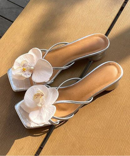 Pink Splicing Chunky Slide Sandals Peep Toe