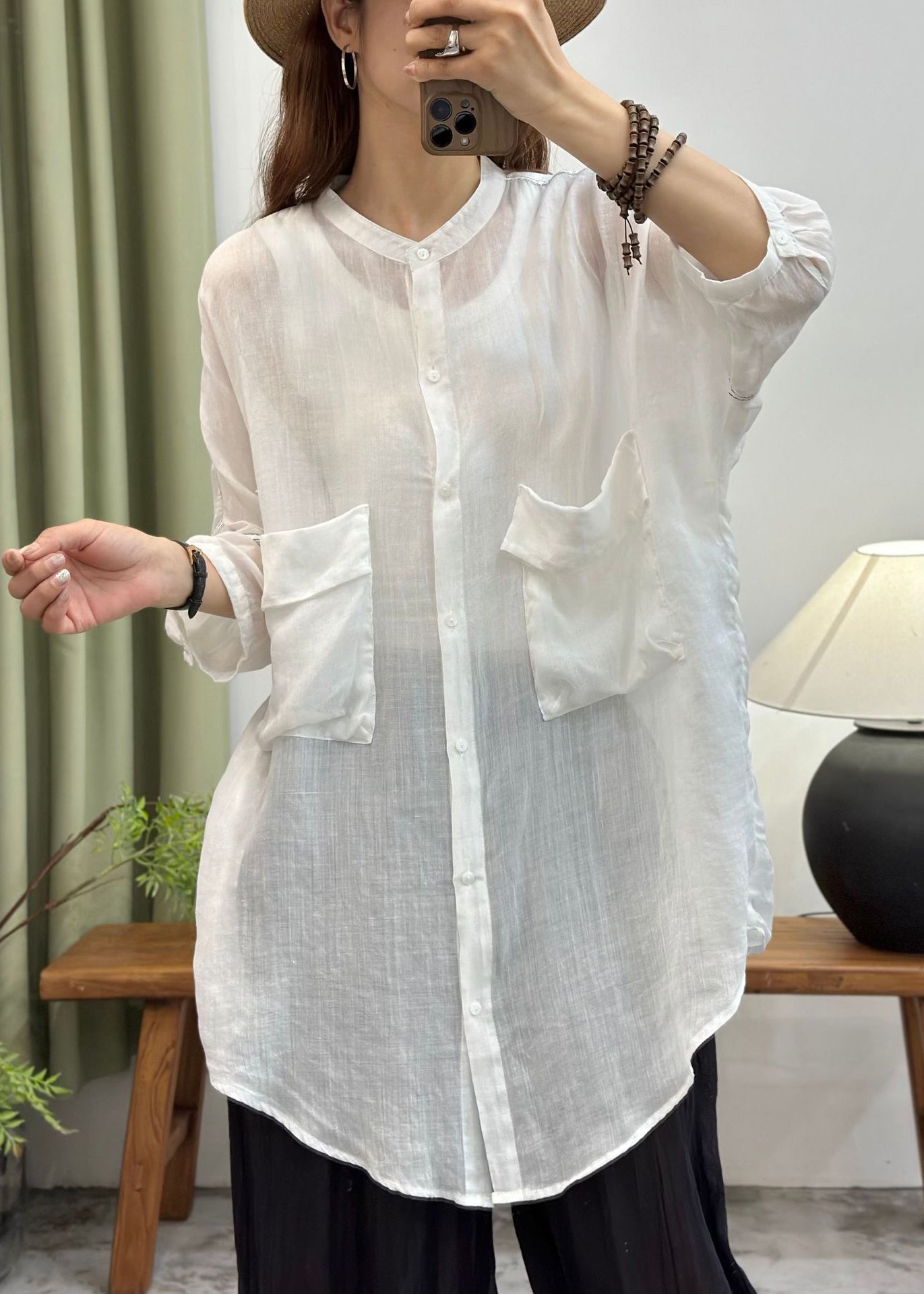 White Oversized Cotton Upf 50+ Long Tops Summer