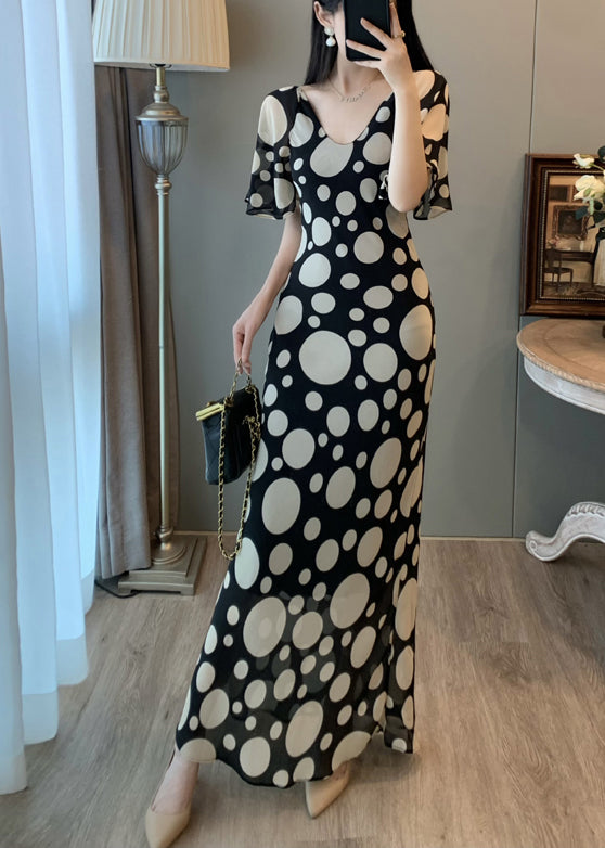Black Print Chiffon Vacation Dresses Summer