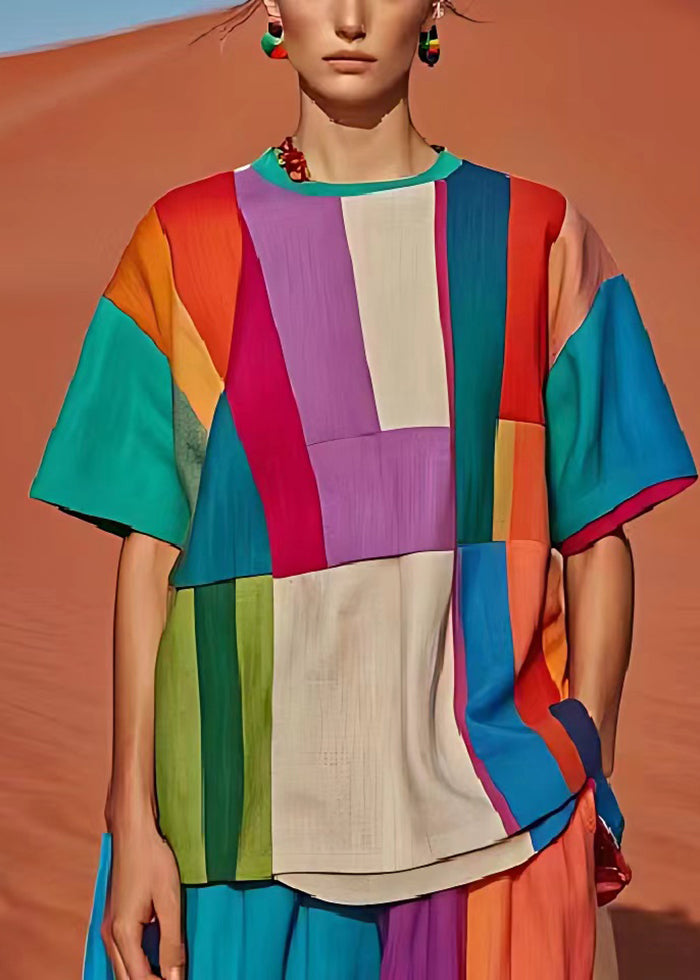 Colorblock Oversized Patchwork Linen Tank Summer