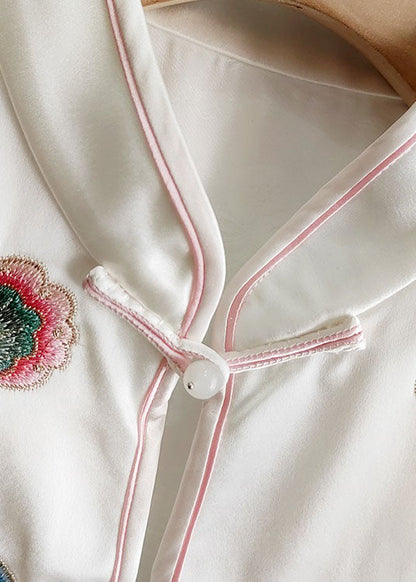 White Patchwork Silk Vest Embroideried Stand Collar Sleeveless