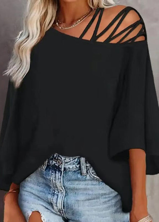 New Black Hollow Out Loose Top Batwing Sleeve