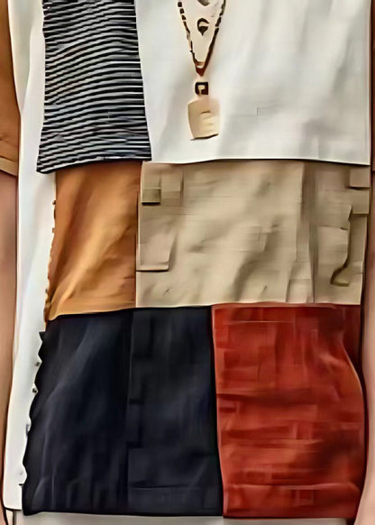 Khaki Asymmetrical Patchwork Linen Tanks Summer