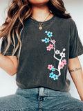 Comstylish Transgender Inspired Cherry Blossom Vintage Washed T Shirt