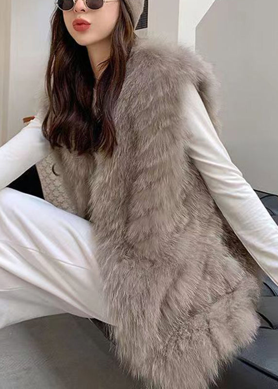 Dark Grey V Neck Mink Hair Knitted Waistcoat Winter