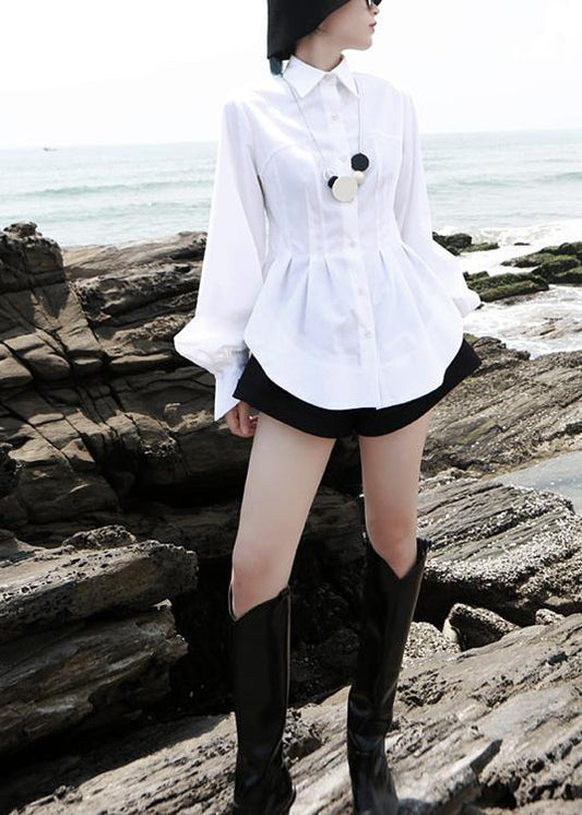White Traveling Cotton Blouse Tops Spring