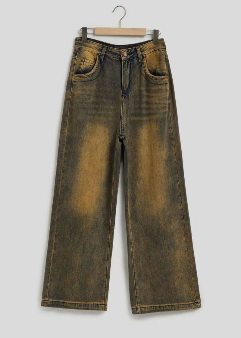 Patchwork High Waist Straight Denim Pants Fall