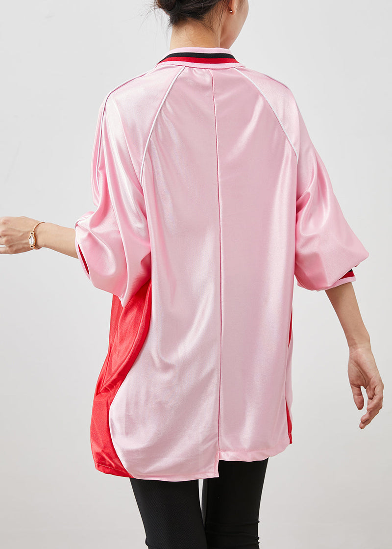 Pink Oversized Patchwork Spandex Sweatshirts Top Spring
