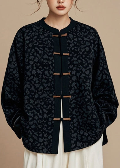 Handmade Black O-neck Patchwork Button Coats Fall