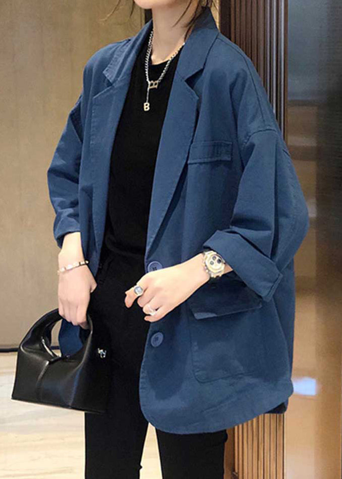 Khaki Notched Pockets Patchwork Cotton Coats Fall