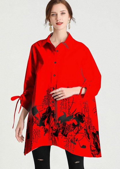 Diy Red Print Asymmetrical Design Pockets Top