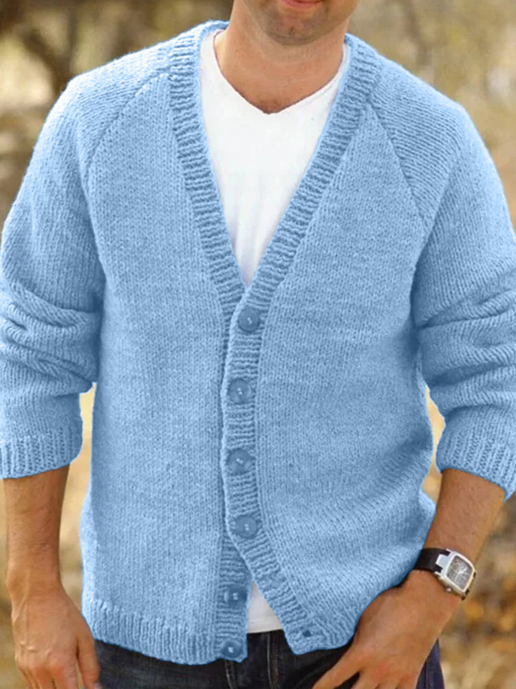 Men's Solid Color Button Cozy Sweater Cardigan artswardrobe