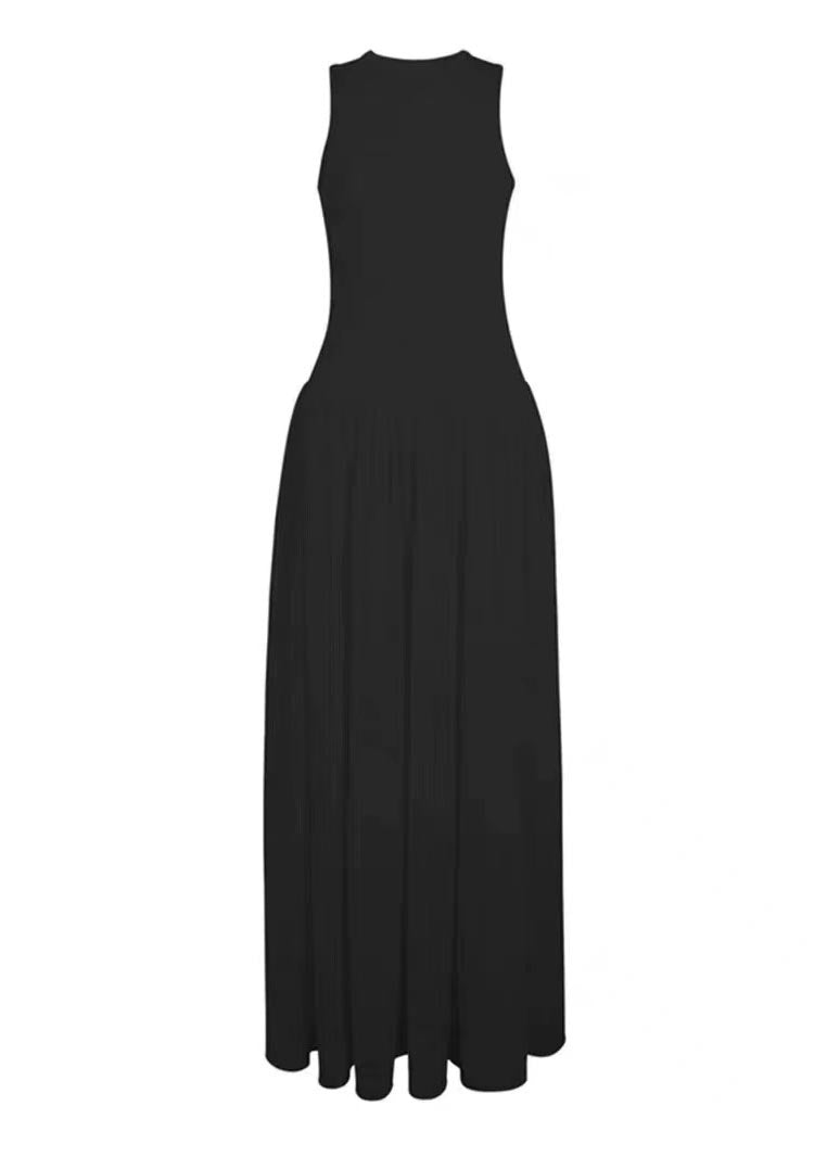 Italian Black Patchwork Silm Robe Cotton Dresses Sleeveless