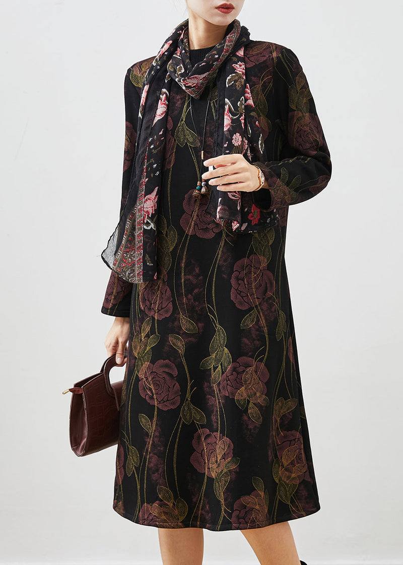 Handmade Black Warm Fleece Maxi Dresses Spring
