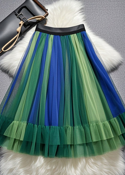 Multicolor Exra Large Hem Tulle Pleated Skirt Fall