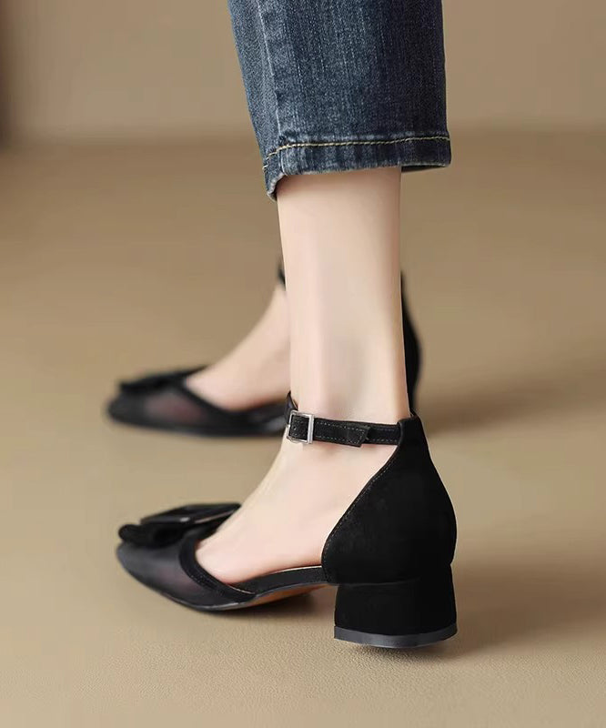 Light Purple Splicing Hollow Out Chunky Heel Sandals