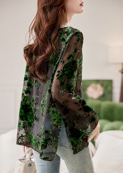 Green O-neck Chiffon Shirts Spring