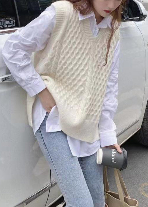 Pink Peter Pan Collar Shirts and Vest Knit Two Pieces Set Fall