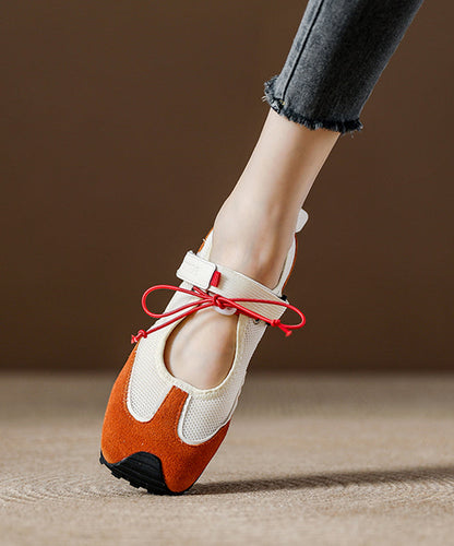 Orange Breathable Mesh Boutique Splicing Flat Shoes