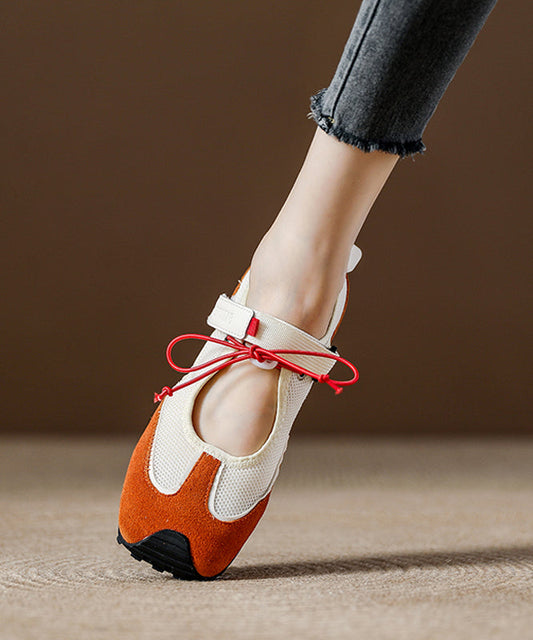 Orange Breathable Mesh Boutique Splicing Flat Shoes
