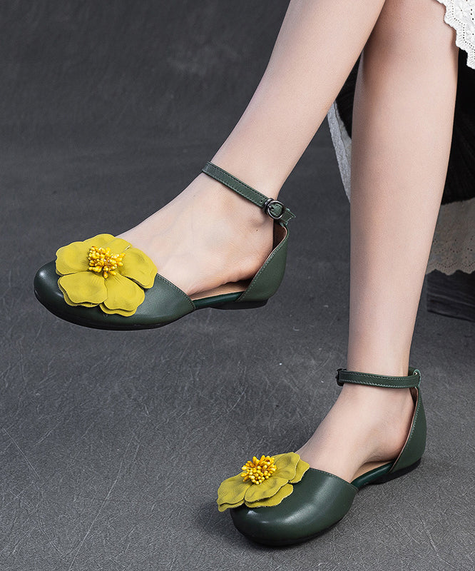 Splicing Walking Sandals Green Cowhide Leather