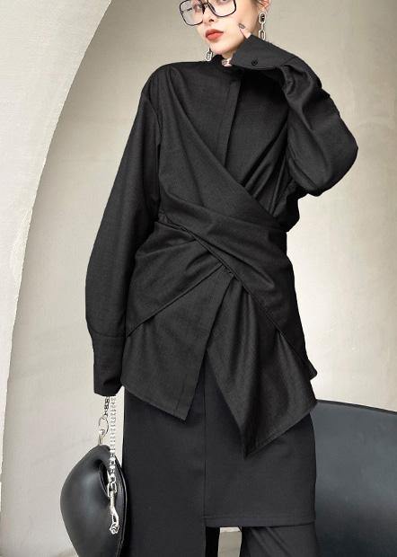 Modern Black Button Cotton Long Sleeve Spring Top