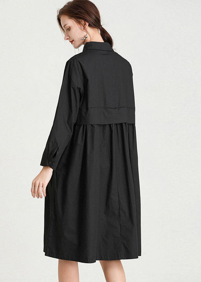 Black Print Patchwork Shirts Dress Fall