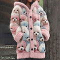 Comstylish Women's Cute Dog Pattern Hooded Sweater Cardigan
