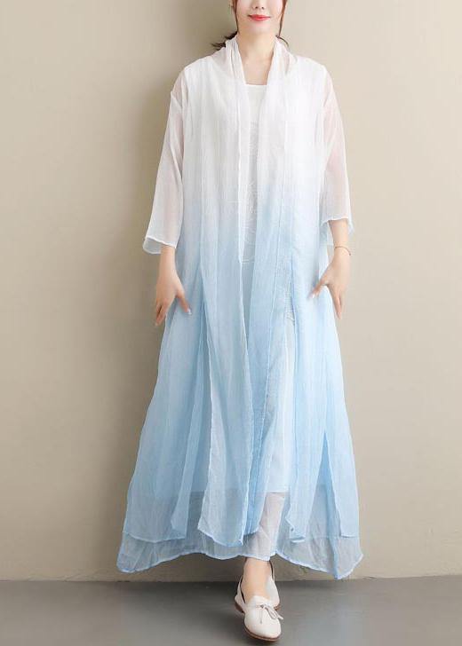Gradient Blue Clothes O Neck Two Pieces Robes Summer Dresses