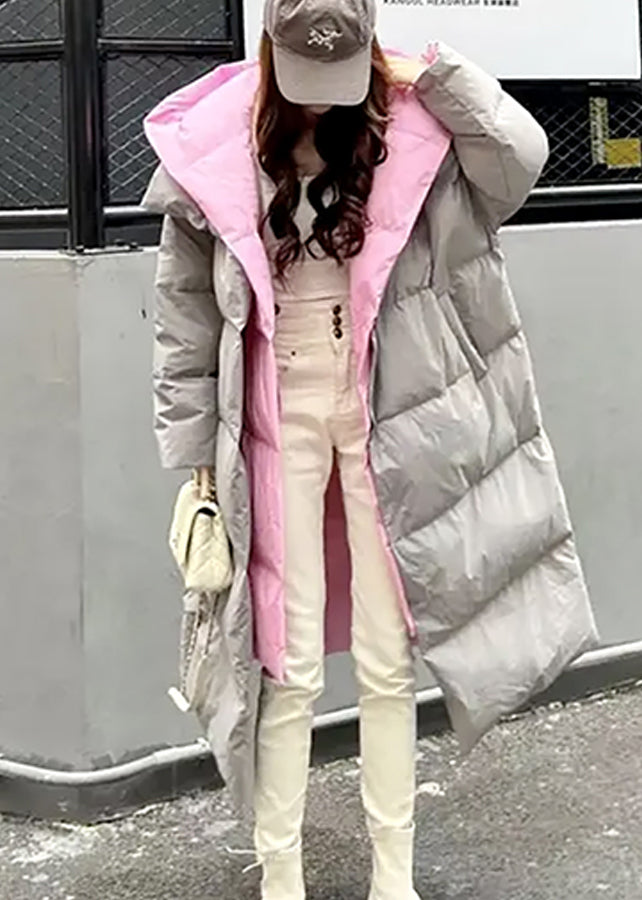 Grey Hooded False Two Pieces Fine Cotton Filled Puffers Coat Winter