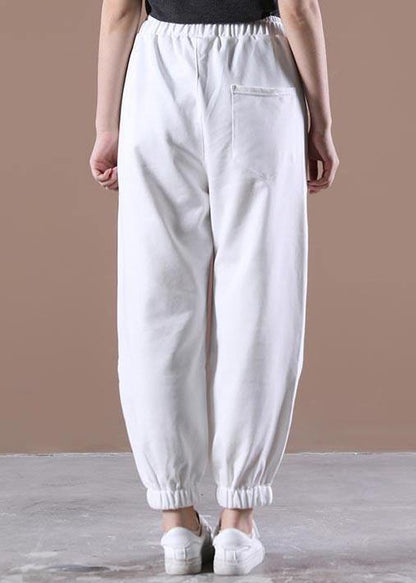Unique White Harem Pockets Pants Trousers Summer Cotton