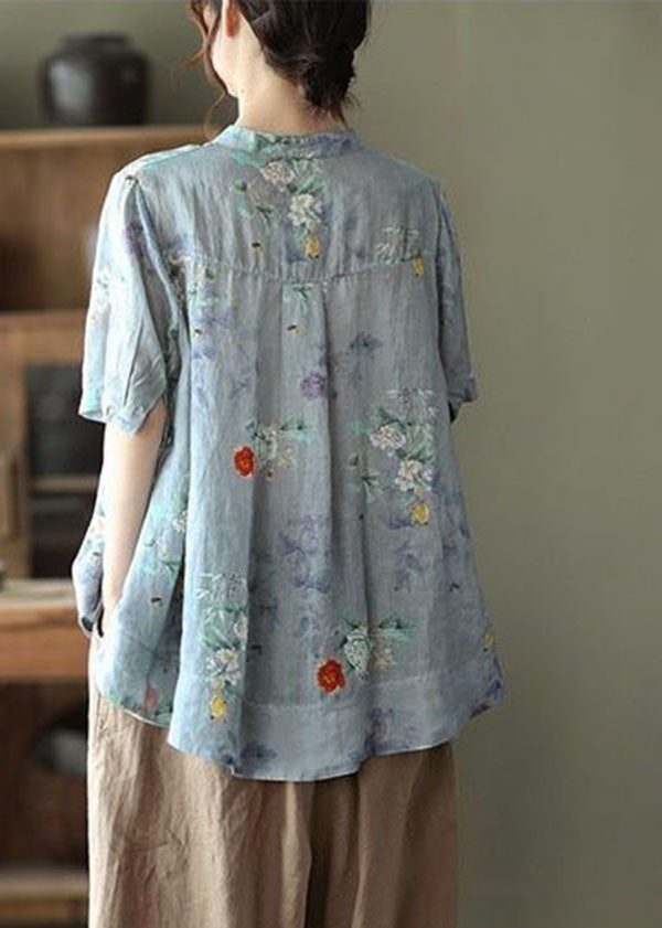 Pink Geometry Print Cotton Shirts Low High Design Short Sleeve
