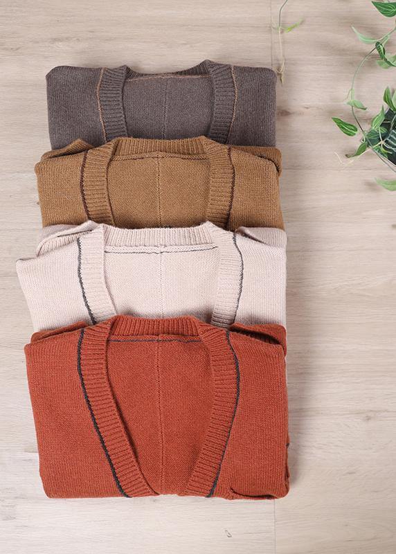 Camel Knitted Waistcoat V Neck Sweatar Vest