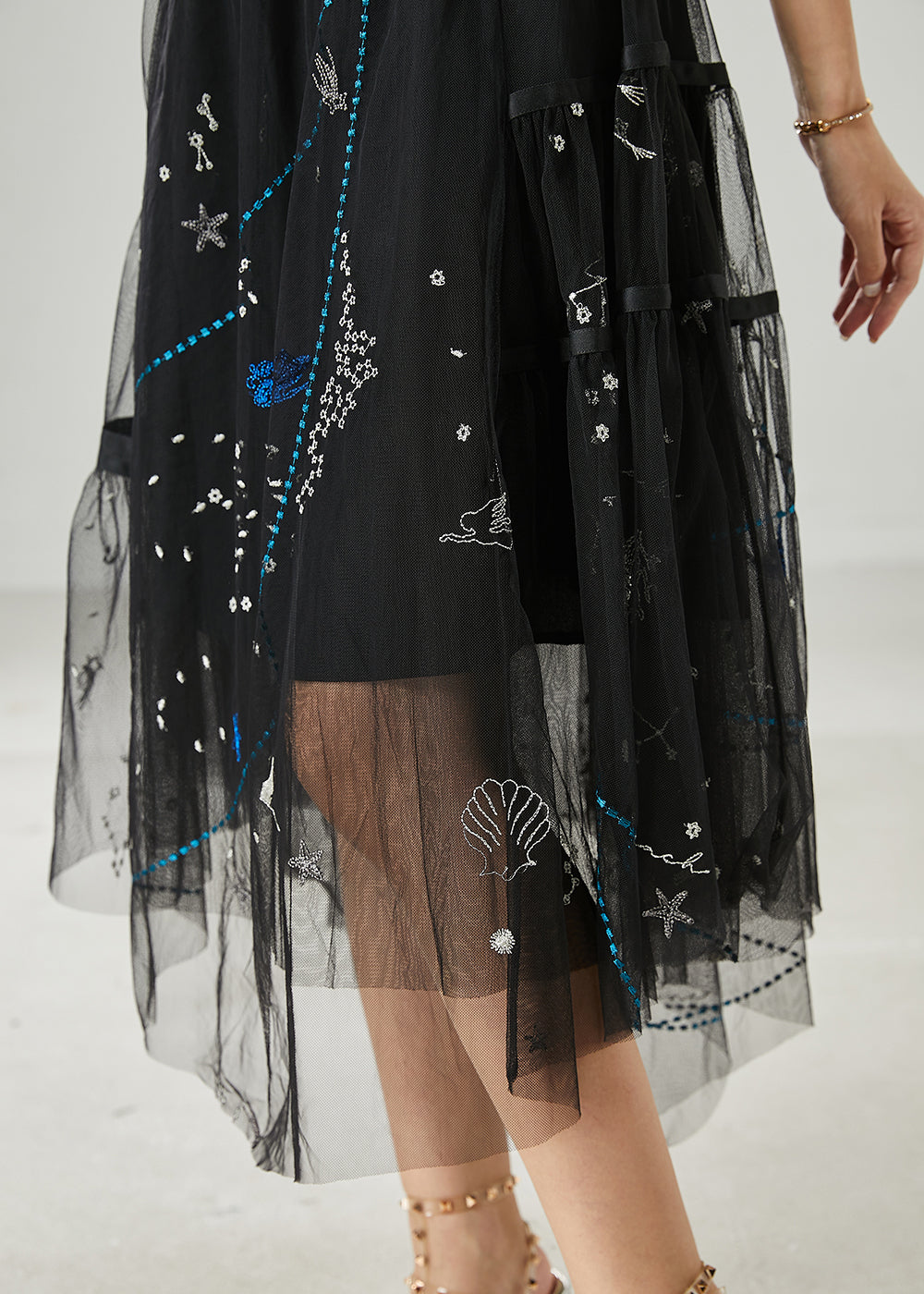 Black Sequins Rhinestone Tulle Skirts Summer