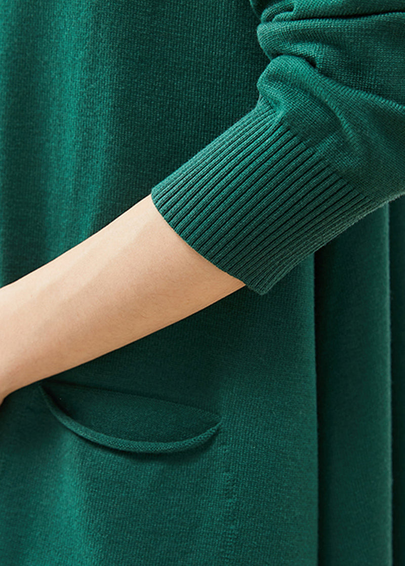 Blackish Green High Neck Pockets Cotton a Line Dresses Spring