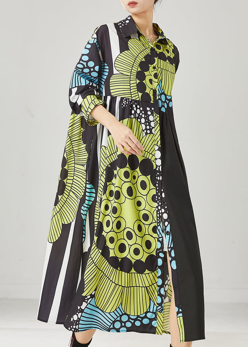 Black Oversized Print Cotton Maxi Dresses Spring