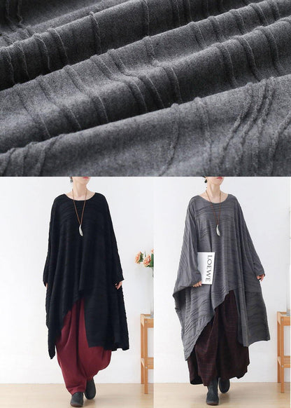 Modern Grey Wrinkled Knit Fall Long Sleeve Shirt