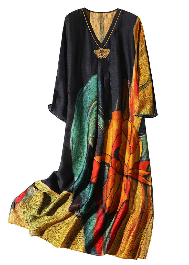 Art Silk Embroideried Print Side Open Maxi Dress Spring
