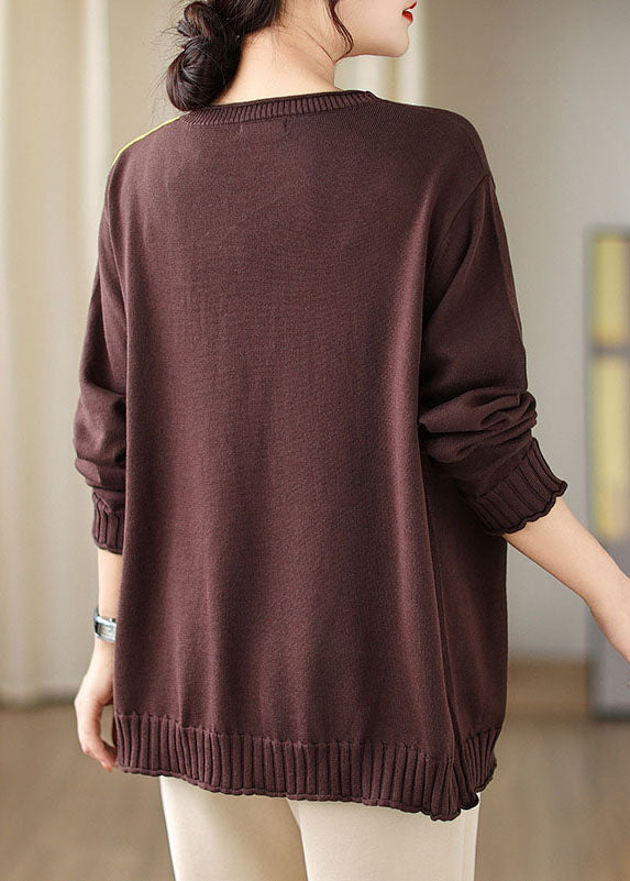 Yellow Print Patchwork Cotton Knit Sweaters Fall