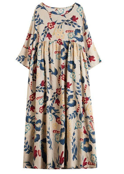 Nude Print Dresses O Neck Cinched Art Spring Dresses